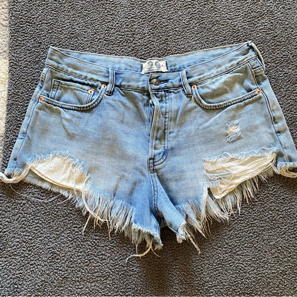 We The Free distressed fringe denim shorts